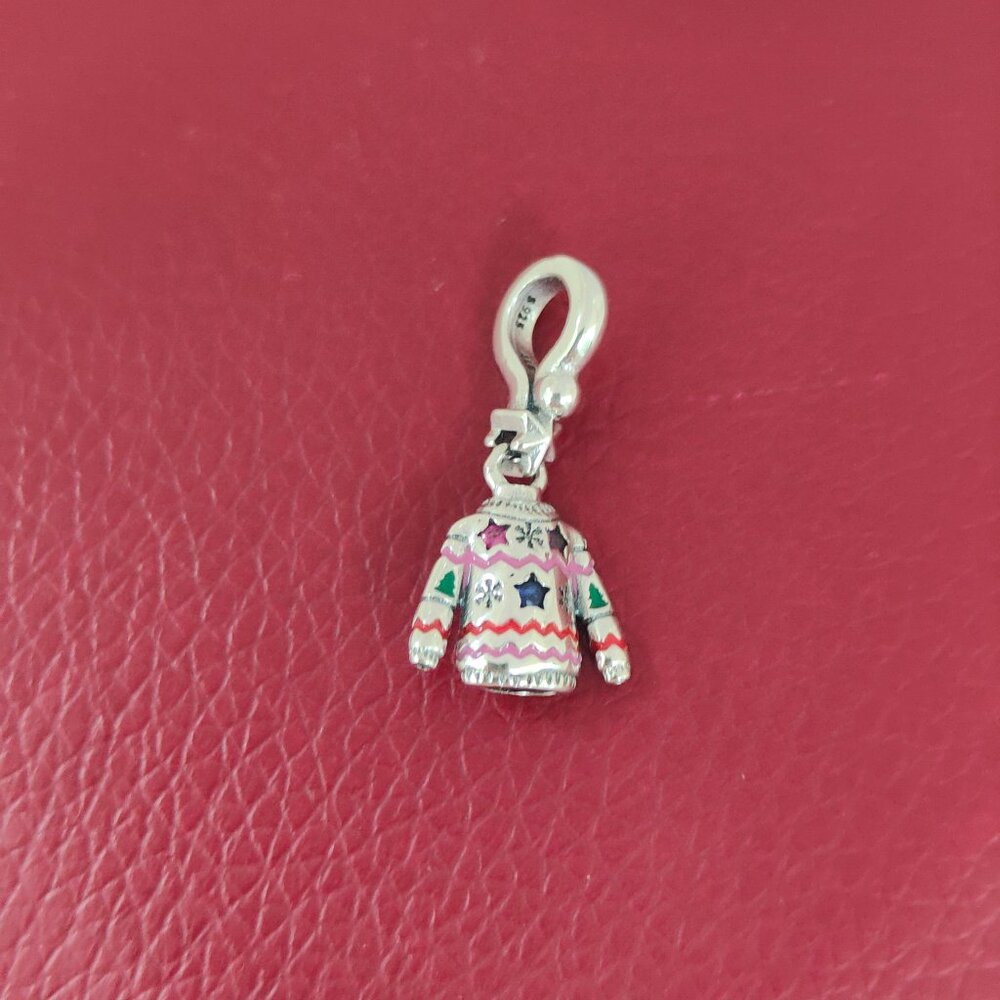Christmas Sweater Dangle Charm Sterling Silver